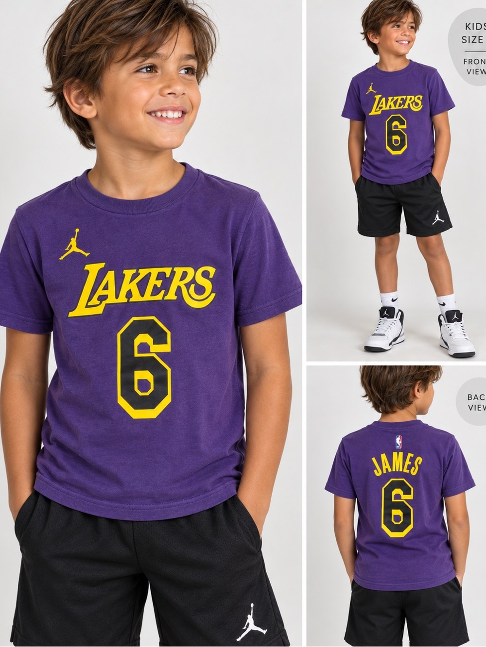 Jordan Kids LA Lakers LeBron James #6 T-Shirt Purple Size 7